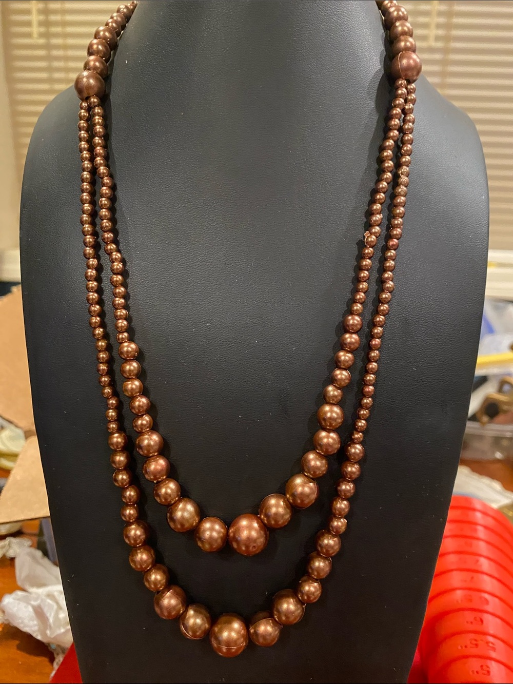 Women's Double Strand Copper Brown Beaded Necklace